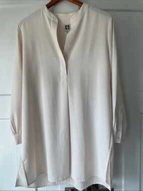 Anne Klein Cream Long-Sleeve Tunic Blouse